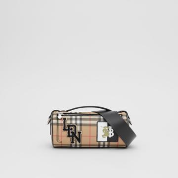 Burberry Burberry The Vintage Check E-canvas And Leather Barrel Bag, Black