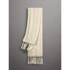Burberry Burberry Tasselled Cable Knit Wool Cashmere Scarf, White