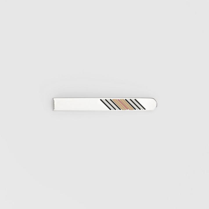 Burberry Burberry Icon Stripe Detail Palladium-plated Tie Bar, Silver