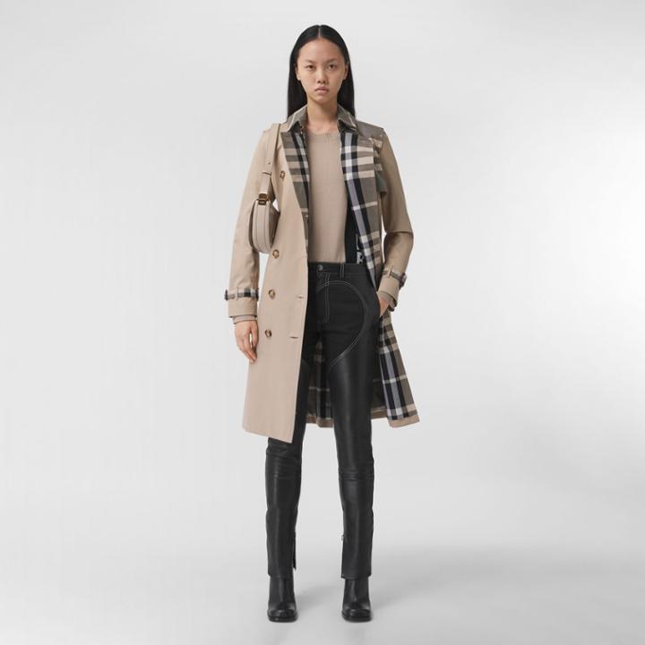 Burberry Burberry Check Panel Cotton Gabardine Trench Coat, Size: 06