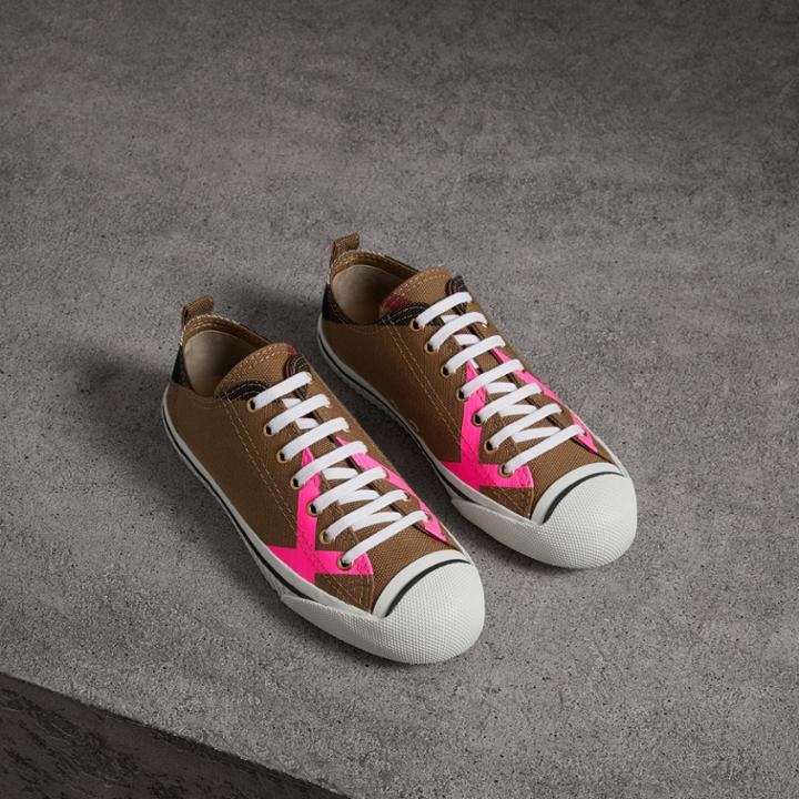 Burberry Burberry Canvas Check And Leather Sneakers, Size: 37.5