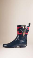 Burberry Burberry House Check Detail Colour Block Rain Boots, Size: 39, Blue