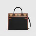 Burberry Burberry Medium Leather And Vintage Check Two-handle Title Bag, Black