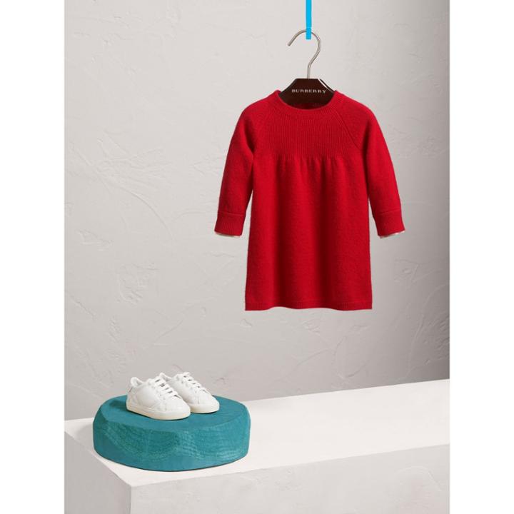 Burberry Burberry Check Cuff Knitted Cashmere Dress, Size: 3y, Red