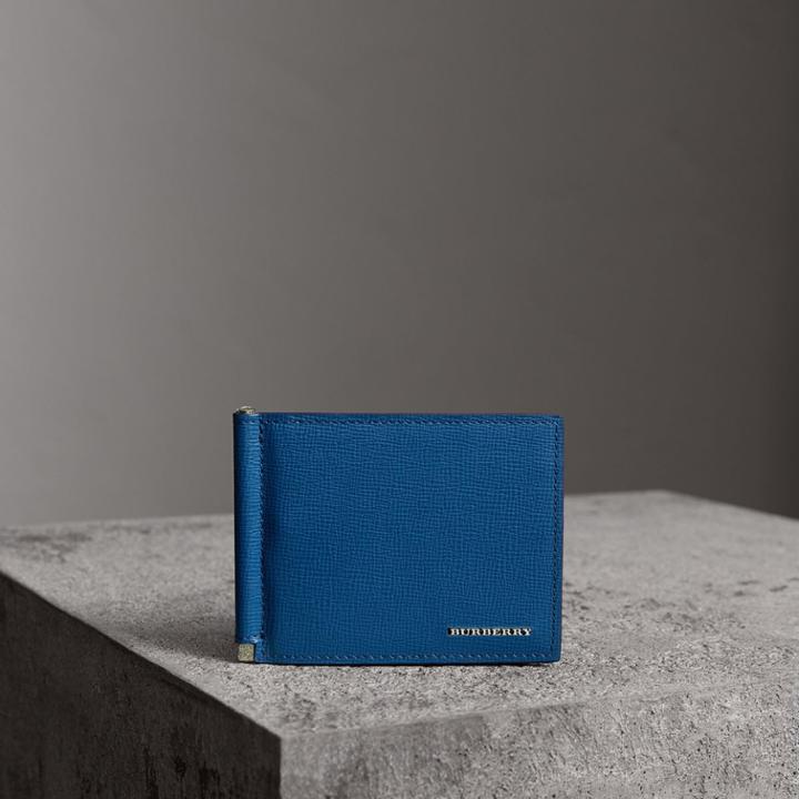 Burberry Burberry London Leather Money Clip Card Wallet, Blue
