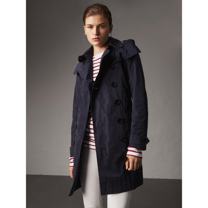 Burberry Burberry Taffeta Trench Coat With Detachable Hood, Size: 04, Blue