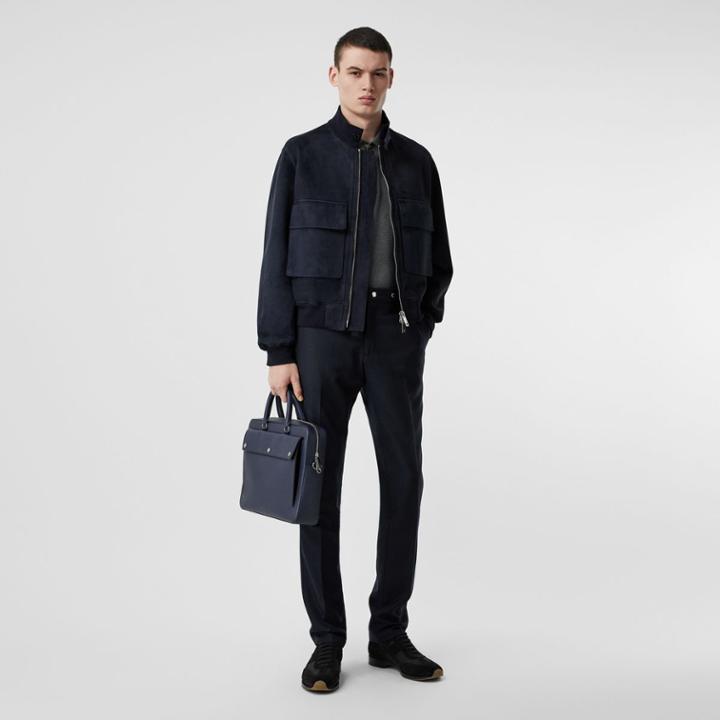 Burberry Burberry Bonded Suede Bomber Jacket, Size: 34, Blue