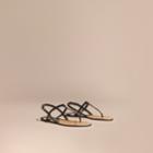 Burberry Burberry House Check-lined Leather Sandals, Size: 39, Black
