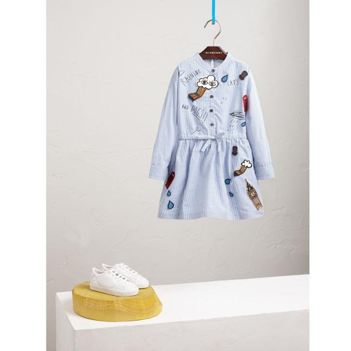 Burberry Burberry London Icons Appliqu Cotton Linen Shirt Dress, Size: 6y, Blue
