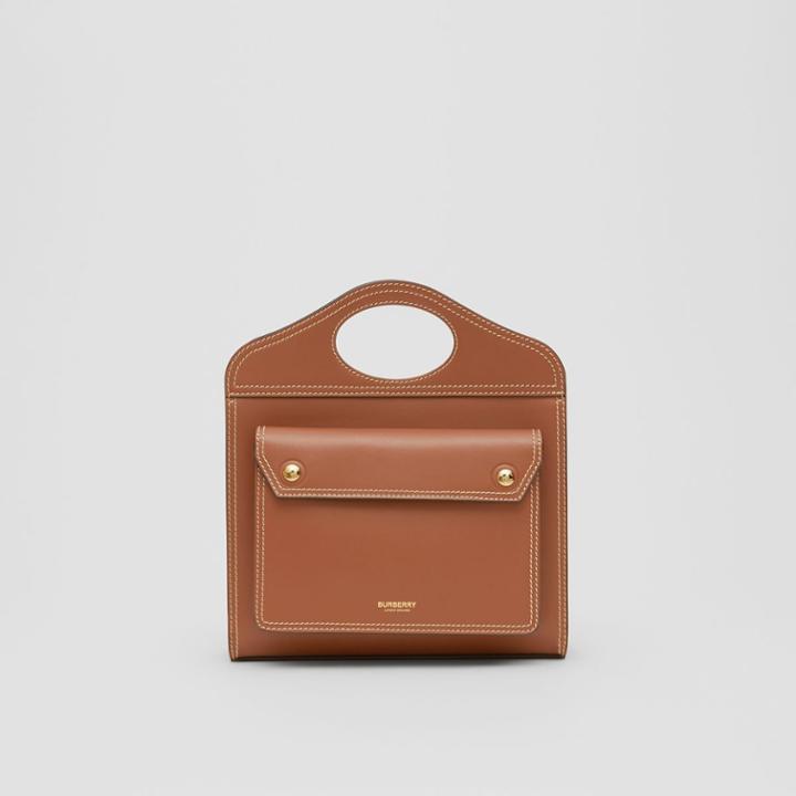 Burberry Burberry Mini Topstitched Leather Pocket Bag, Brown