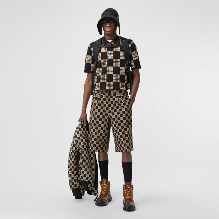 Burberry Burberry Chequer Cotton Jacquard Tailored Shorts, Size: 38, Beige