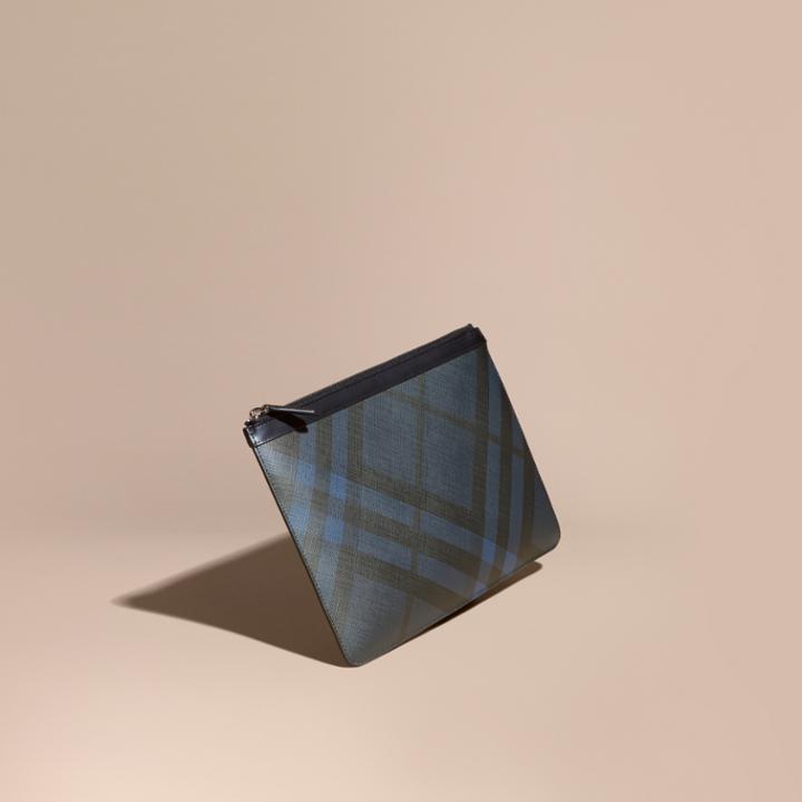 Burberry Burberry Zipped London Check Pouch, Blue