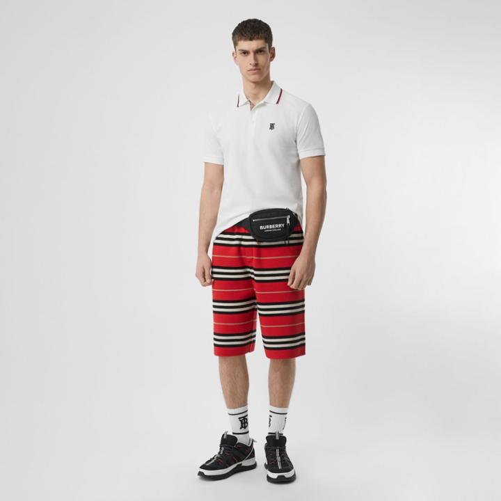 Burberry Burberry Icon Stripe Placket Cotton Piqu Polo Shirt, White