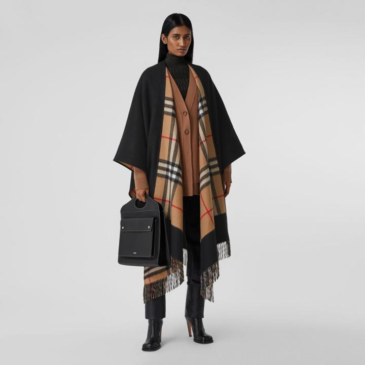 Burberry Burberry Check-lined Cashmere Merino Wool Cape, Black
