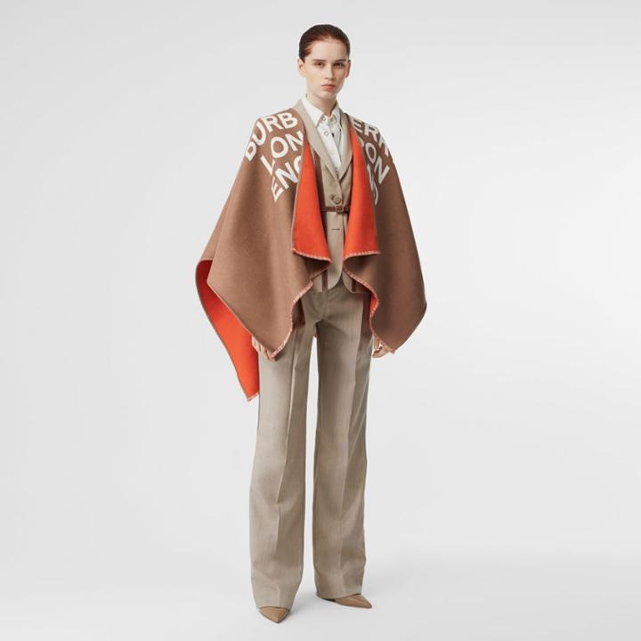 Burberry Burberry Logo Detail Wool Jacquard Cape, Size: Os, Brown