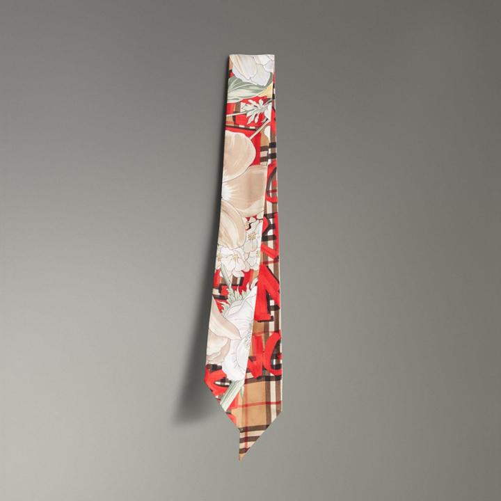 Burberry Burberry Graffiti Archive Scarf Print Silk Slim Scarf, Red