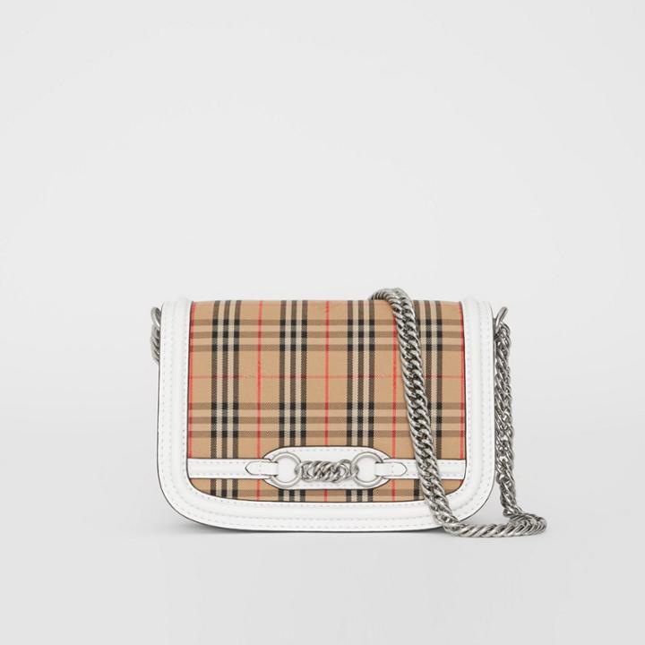 Burberry Burberry The 1983 Check Link Bag With Leather Trim, White