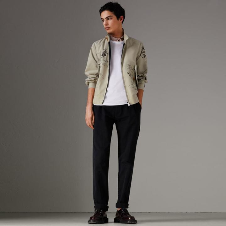 Burberry Burberry Sketch Print Harrington Jacket, Size: 38