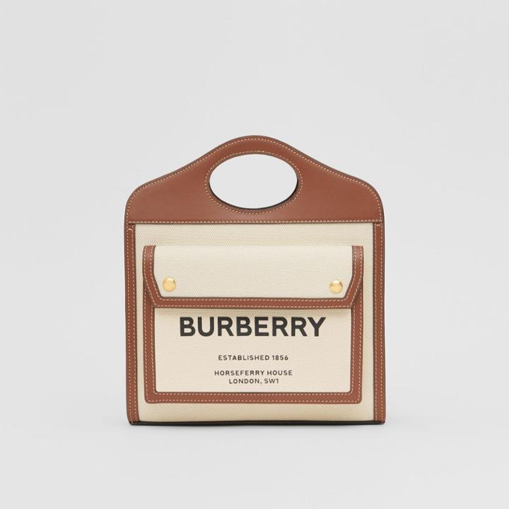 Burberry Burberry Medium Two-tone Canvas And Leather Pocket Bag