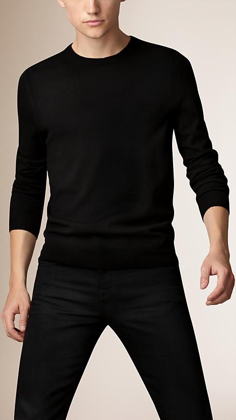 Burberry Check Detail Merino Wool Sweater