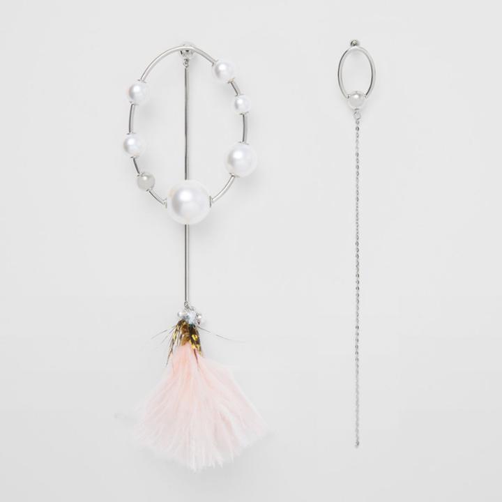 Burberry Burberry Faux Pearl And Feather Palladium-plated Drop Earrings, Yellow