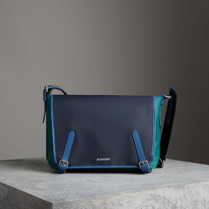 Burberry Burberry Large Tri-tone Nylon And Leather Messenger Bag, Black