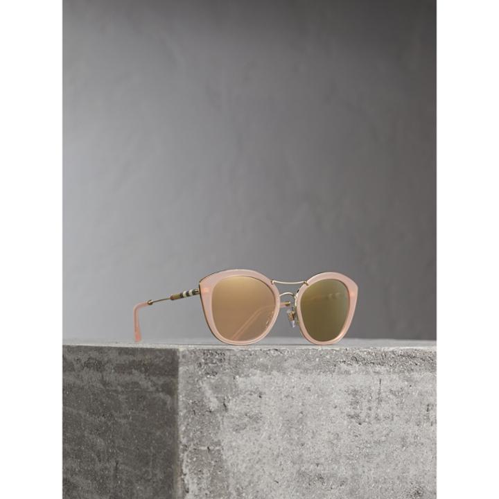 Burberry Burberry Check Detail Round Frame Sunglasses, Pink