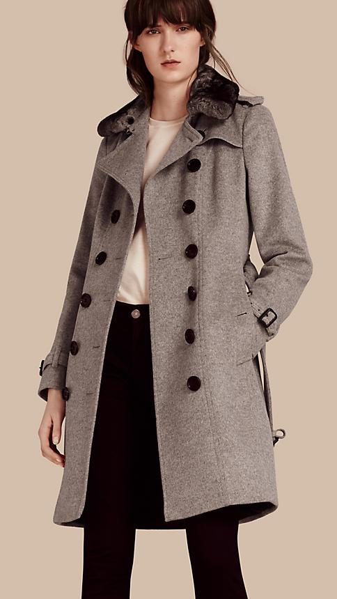 Burberry Wool Cashmere Trench Coat With Fur Collar