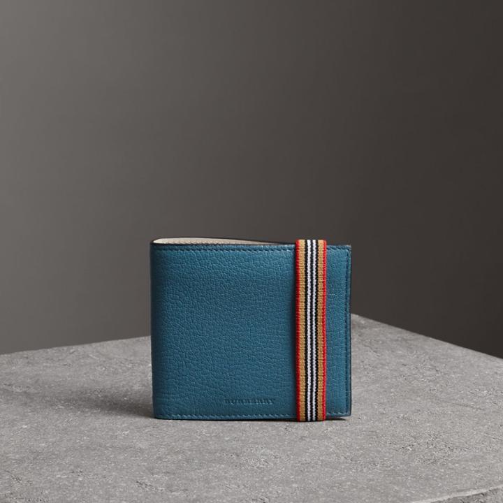 Burberry Burberry Icon Stripe Leather International Bifold Wallet, Blue