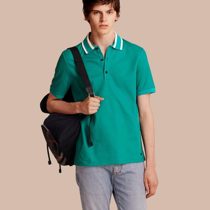 Burberry Burberry Striped Collar Cotton Piqu Polo Shirt, Size: M, Green