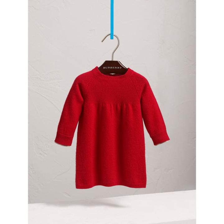 Burberry Burberry Check Cuff Knitted Cashmere Dress, Size: 9m, Red