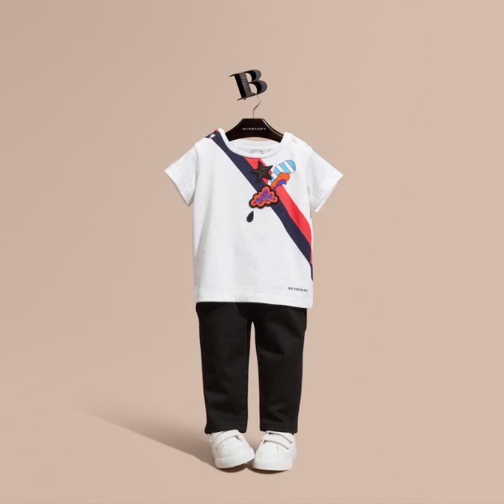 Burberry Burberry Sequin Appliqud Weather Graphic Cotton T-shirt, Size: 6m, White