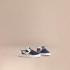 Burberry Burberry Tonal House Check And Leather Slip-on Trainers, Size: 8, Blue