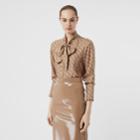 Burberry Burberry Monogram Print Silk Pussy-bow Blouse, Size: 00, Orange