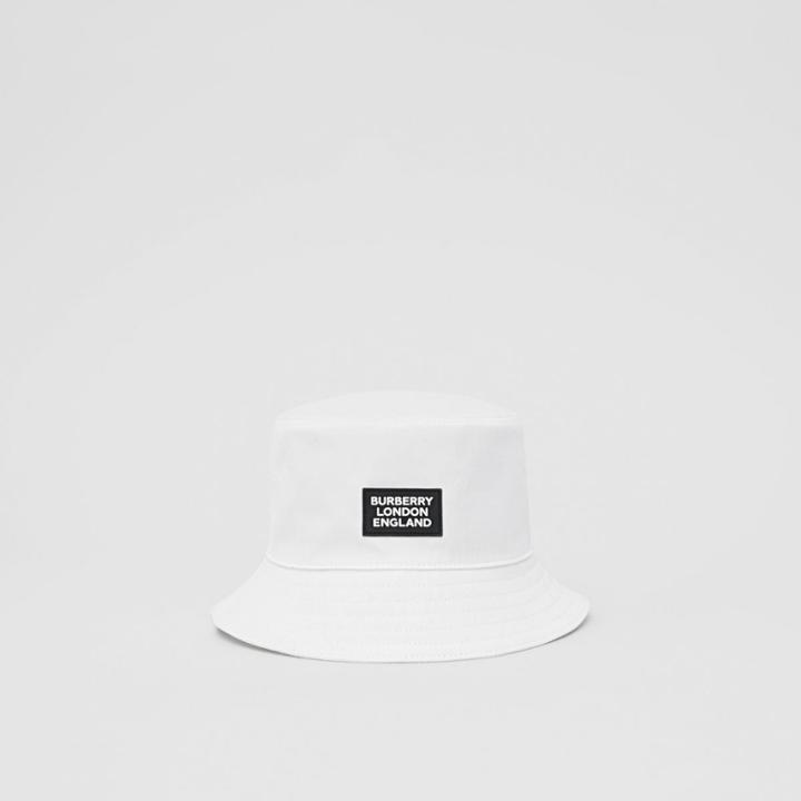 Burberry Burberry Logo Appliqu Cotton Bucket Hat, Size: M, White