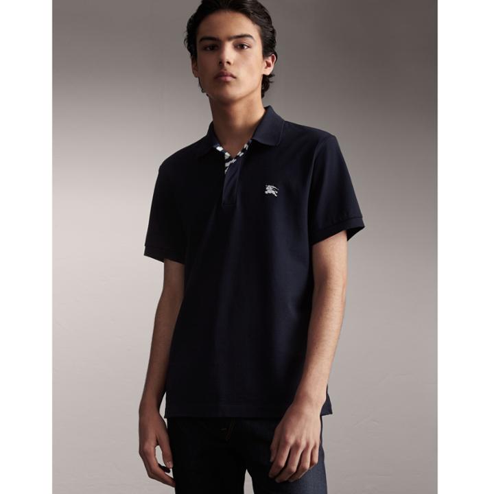 Burberry Burberry Striped Placket Cotton Piqu Polo Shirt, Size: M, Blue