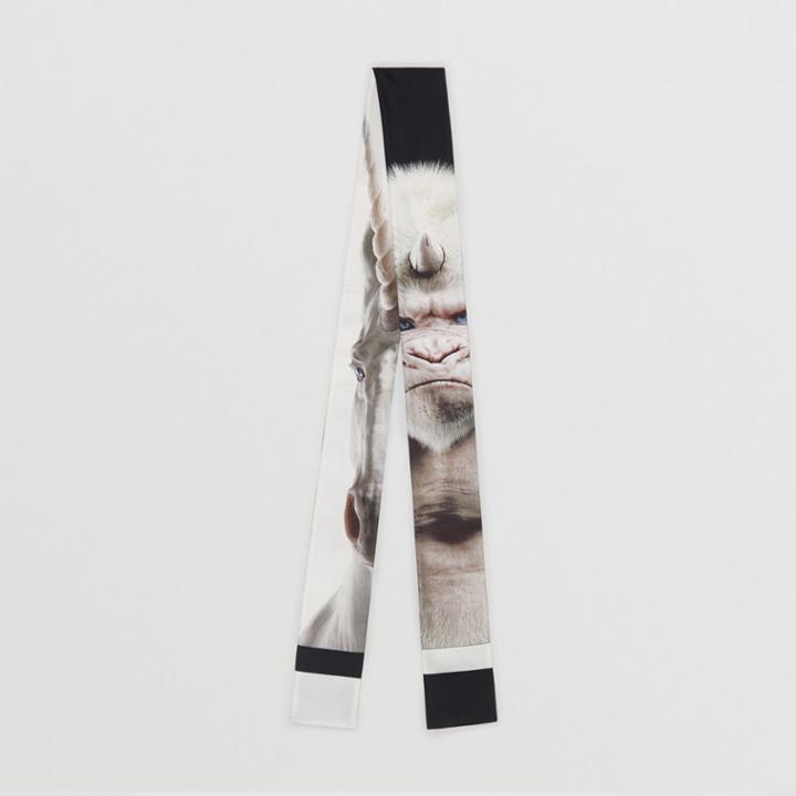 Burberry Burberry Montage Print Silk Skinny Scarf, White