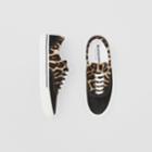 Burberry Burberry Leopard Print Nylon And Suede Sneakers, Size: 39, Black