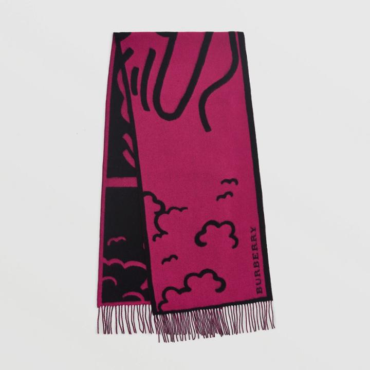 Burberry Burberry London Street Art Wool Cashmere Jacquard Scarf, Pink