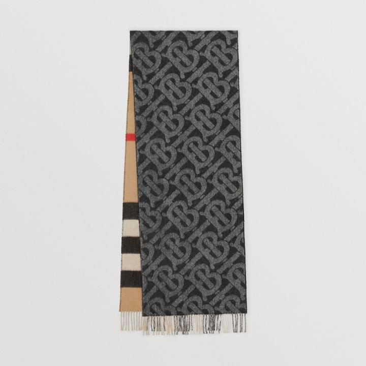 Burberry Burberry Reversible Check And Monogram Cashmere Scarf, Black