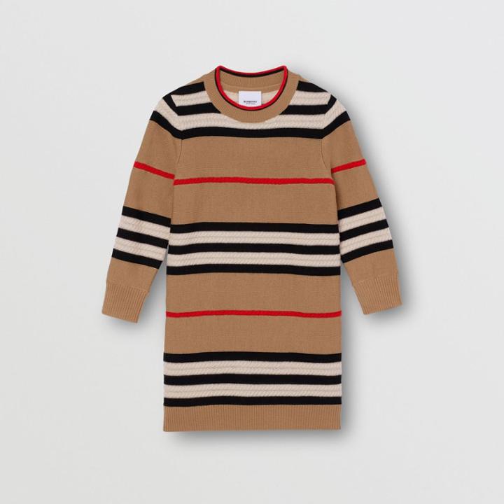 Burberry Burberry Childrens Icon Stripe Wool Cashmere Sweater Dress, Size: 6y, Beige