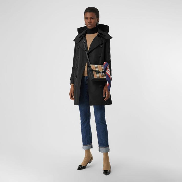 Burberry Burberry Detachable Hood Taffeta Trench Coat, Size: 06, Black