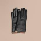 Burberry Check Trim Leather Touch Screen Gloves