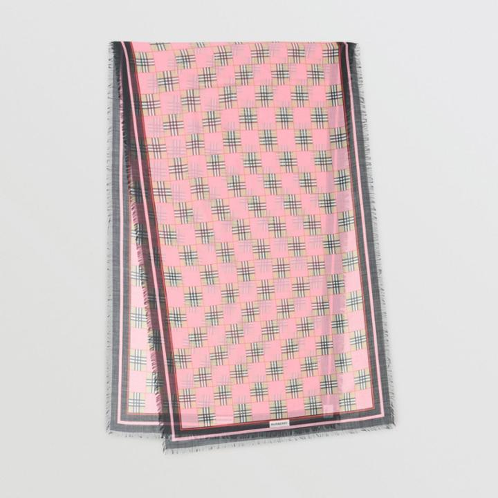 Burberry Burberry Chequer Print Wool Silk Scarf, Pink