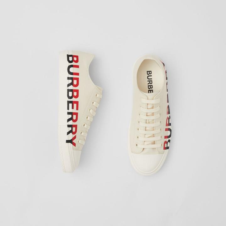 Burberry Burberry Logo Print Cotton Canvas Sneakers, Size: 38, Beige