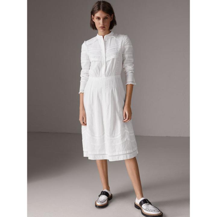 Burberry Burberry English Lace Detail Cotton Voile Shirt Dress, Size: 04