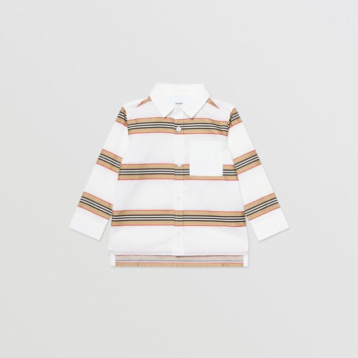 Burberry Burberry Childrens Embroidered Logo Icon Stripe Cotton Shirt, Size: 2y, White