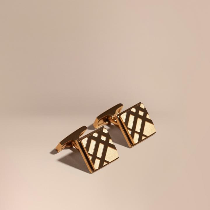 Burberry Burberry Check-engraved Square Cufflinks, Yellow