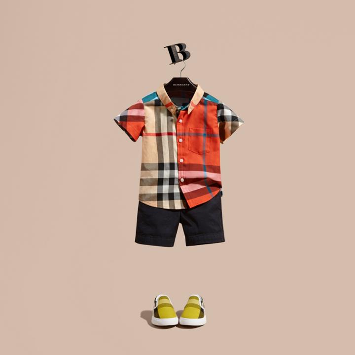 Burberry Burberry Short-sleeved Contrast Check Cotton Shirt, Size: 6m, Beige