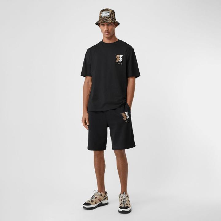 Burberry Burberry Logo Graphic Cotton Drawcord Shorts, Size: M, Black